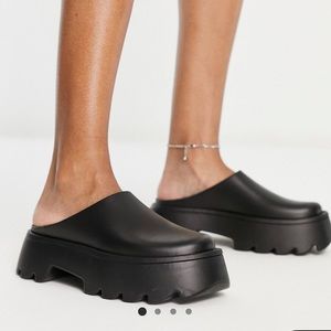 ASOS DESIGN Mai Tai plastic chunky flat mules in Black